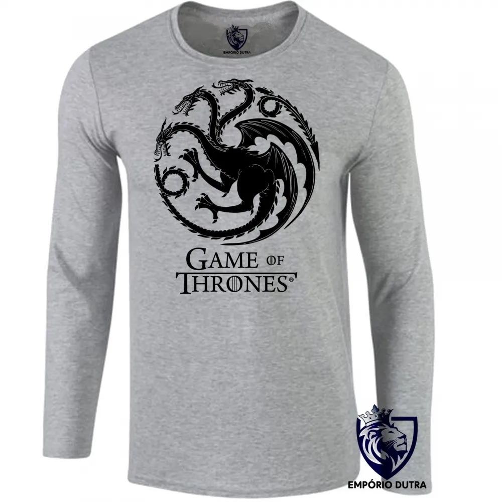 Camiseta manga longa Infantil ou Adulto Game of Thrones dragão serie