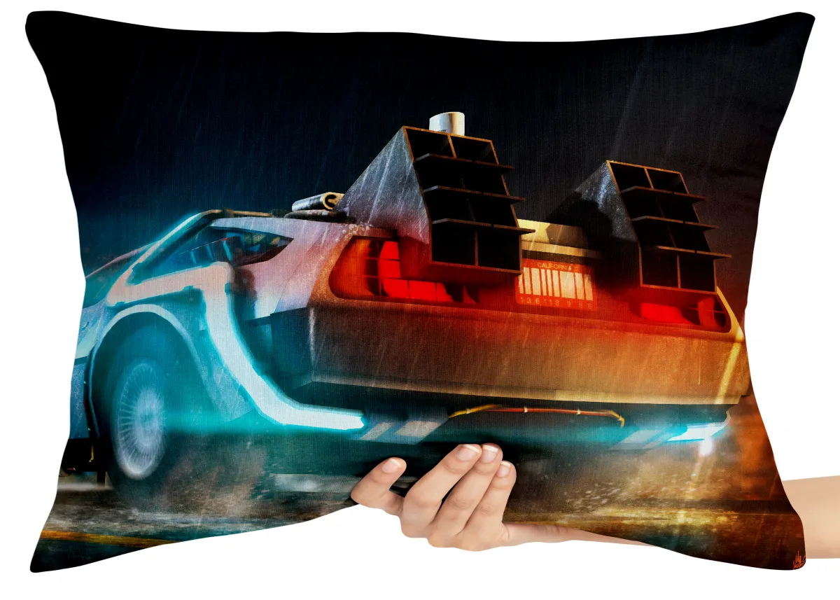Capa de Almofada ou Travesseiro DeLorean chuva Imagem