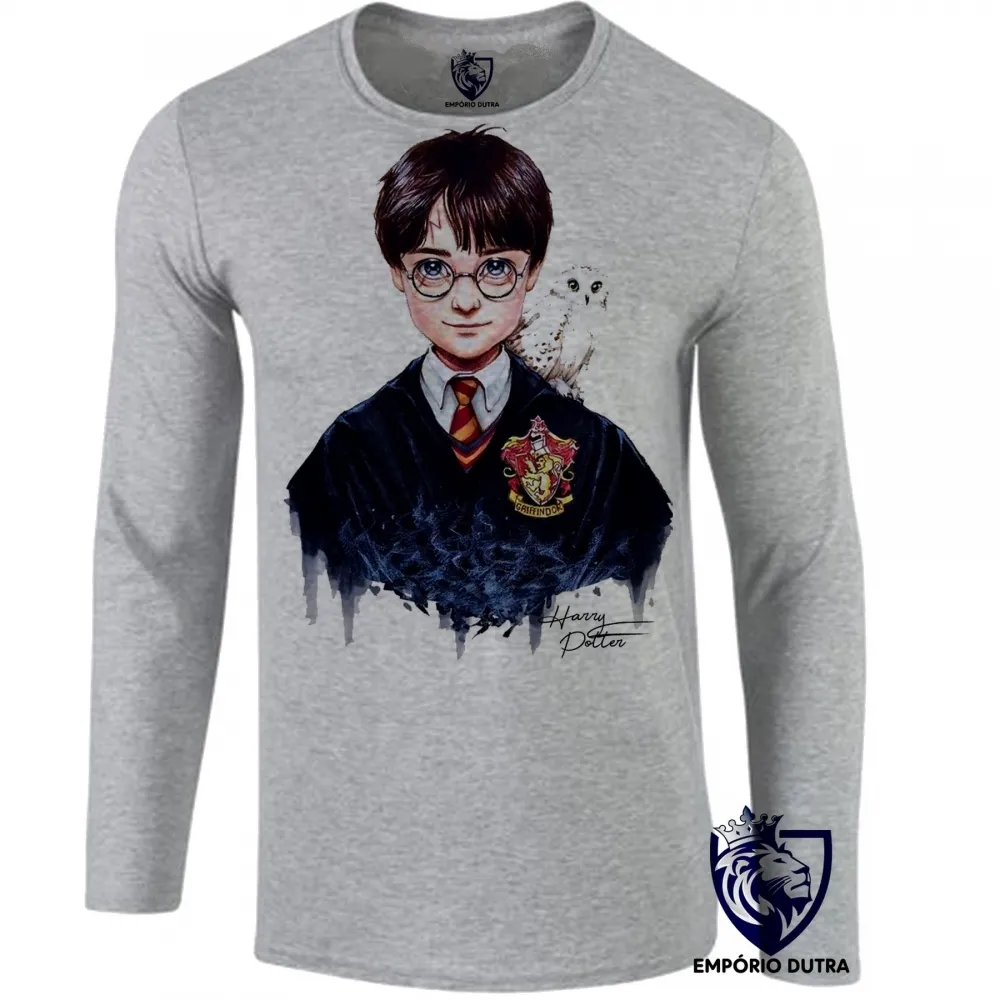 Camiseta manga longa Infantil ou Adulto Harry Potter criança bruxo magico joven Imagem