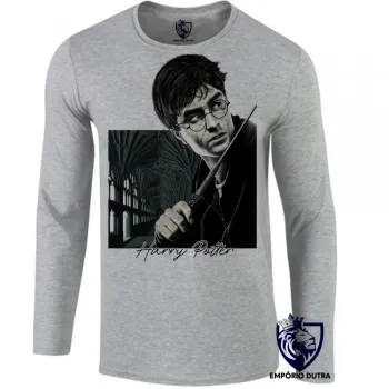 Camiseta manga longa Infantil ou Adulto Harry Potter varinha