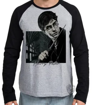 Camiseta manga longa Infantil ou Adulto Harry Potter varinha - Foto 2