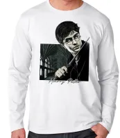 Camiseta manga longa Infantil ou Adulto Harry Potter varinha - Foto 3