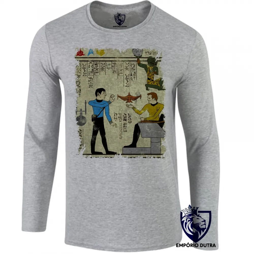 Camiseta manga longa Infantil ou Adulto hieróglifos Star Trek Imagem