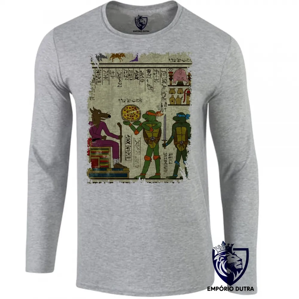 Camiseta manga longa Infantil ou Adulto hieróglifos Tartarugas Ninja Imagem
