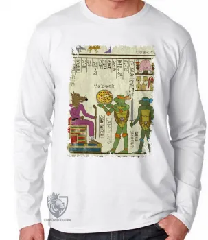 Camiseta manga longa Infantil ou Adulto hieróglifos Tartarugas Ninja - Foto 2