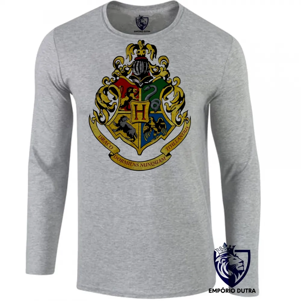 Camiseta manga longa Infantil ou Adulto Hogwarts harry potter símbolo colorido