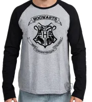 Camiseta manga longa Infantil ou Adulto Hogwarts harry potter símbolo preto - Foto 2