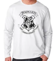 Camiseta manga longa Infantil ou Adulto Hogwarts harry potter símbolo preto - Foto 3