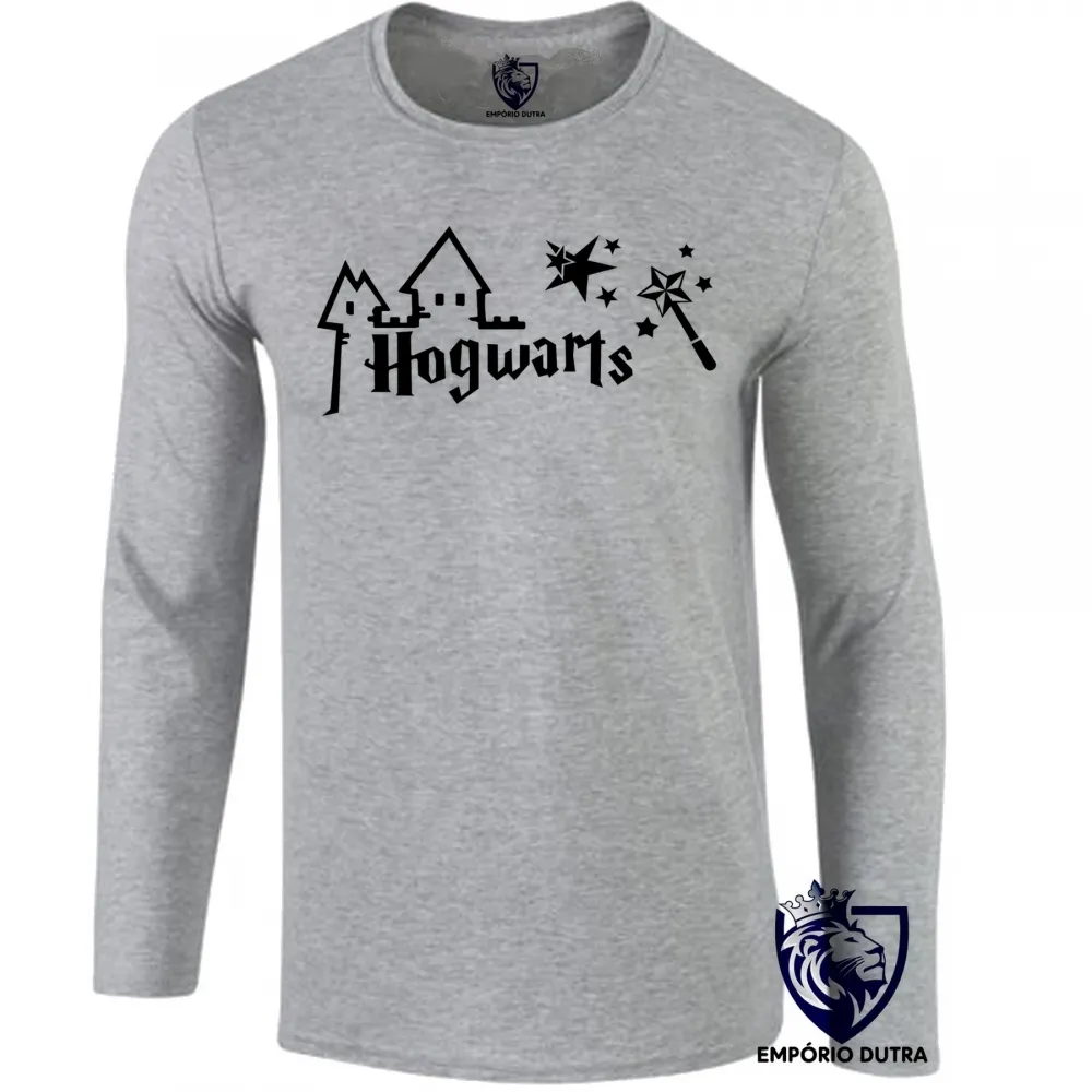 Camiseta manga longa Infantil ou Adulto Hogwarts harry potter varinha estrelas Imagem