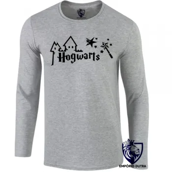 Camiseta manga longa Infantil ou Adulto Hogwarts harry potter varinha estrelas