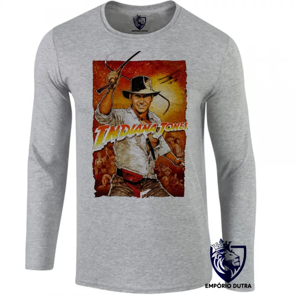 Camiseta manga longa Infantil ou Adulto Indiana Jones chicote