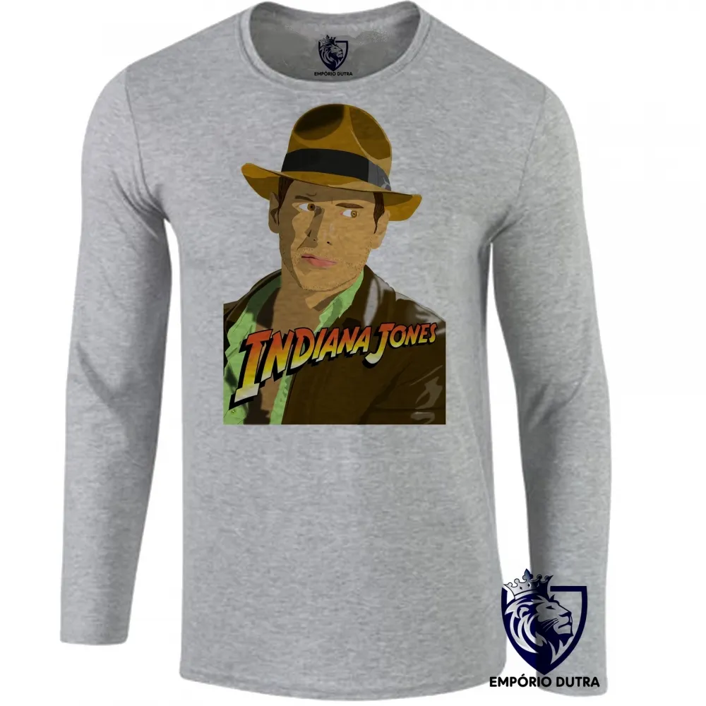 Camiseta manga longa Infantil ou Adulto Indiana Jones desenho Imagem
