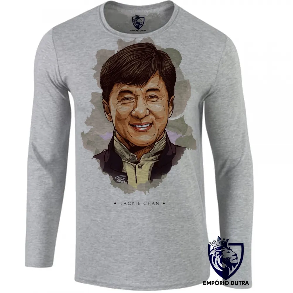 Camiseta manga longa Infantil ou Adulto Jackie Chan ator Chinês