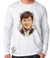 Camiseta manga longa Infantil ou Adulto Jackie Chan ator Chinês - Foto 2