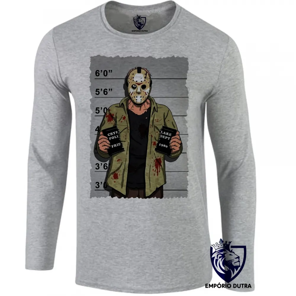 Camiseta manga longa Infantil ou Adulto Jason Voorhees vilão terror filme
