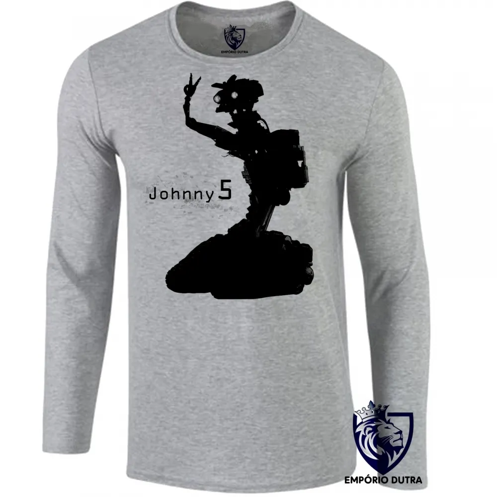 Camiseta manga longa Infantil ou Adulto Johnny 5 robo filme android