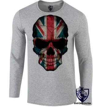 Camiseta manga longa Infantil ou Adulto justiceiro caveira inglaterra bandeira