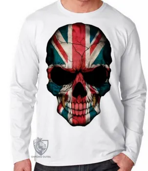Camiseta manga longa Infantil ou Adulto justiceiro caveira inglaterra bandeira - Foto 2