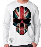 Camiseta manga longa Infantil ou Adulto justiceiro caveira inglaterra bandeira - Foto 2