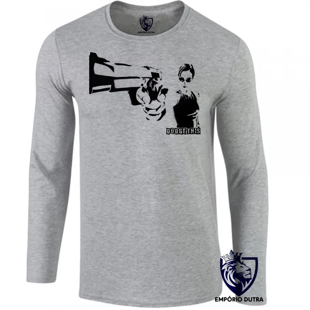 Camiseta manga longa Infantil ou Adulto Matrix Trinity arma pistola