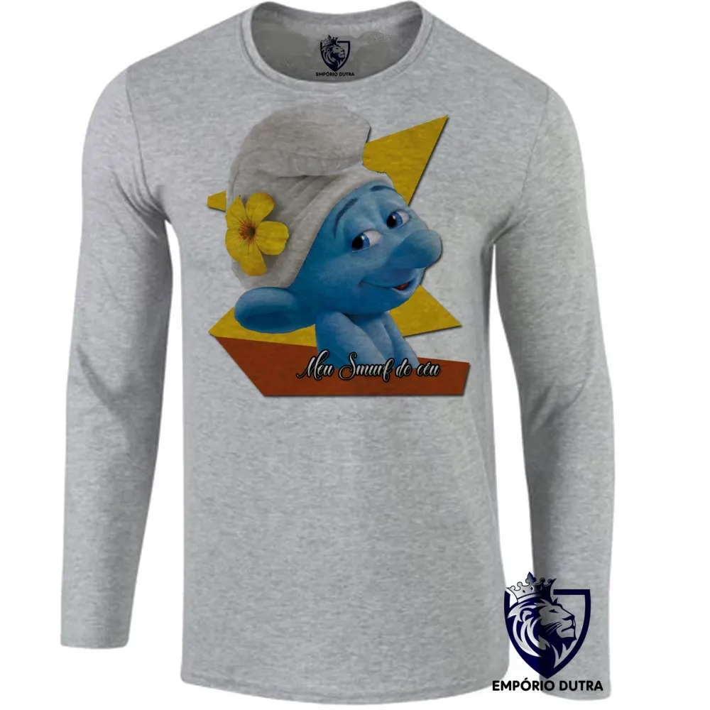 Camiseta manga longa Infantil ou Adulto Meu Smurf do Céu