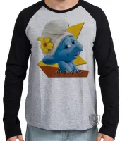Camiseta manga longa Infantil ou Adulto Meu Smurf do Céu - Foto 2