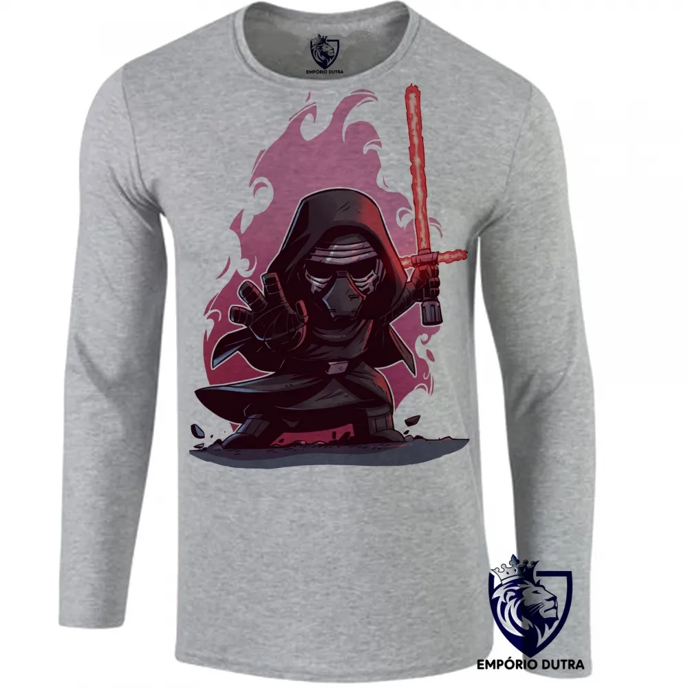 Camiseta manga longa Infantil ou Adulto Ben Solo vilão Kylo Ren star wars