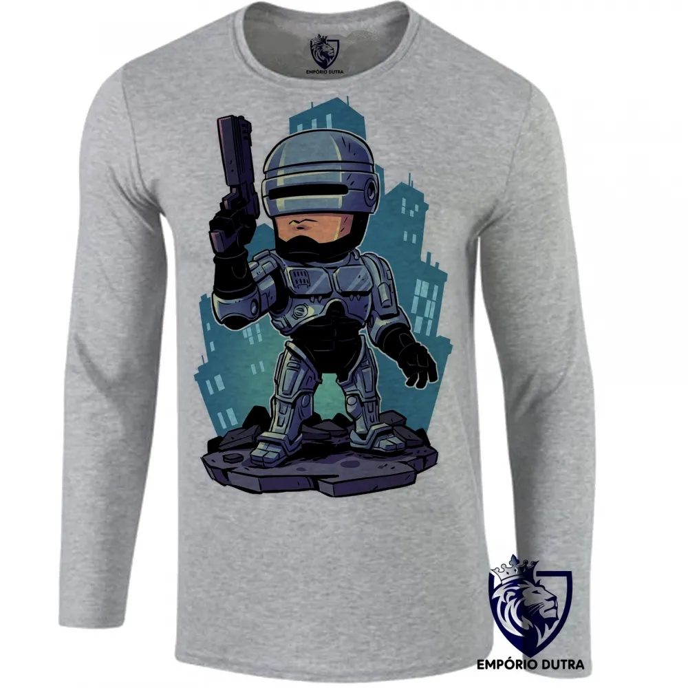 Camiseta manga longa Infantil ou Adulto ROBOCOP robo policial futuro