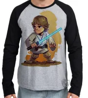 Camiseta manga longa Infantil ou Adulto Star Wars Luke Skywalker jedi - Foto 3