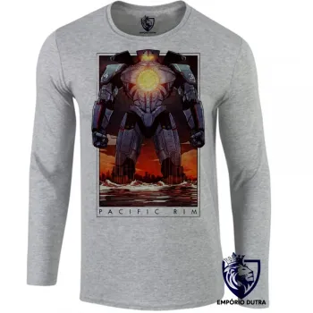 Camiseta manga longa Infantil ou Adulto Pacific Rim circulo de fogo robo