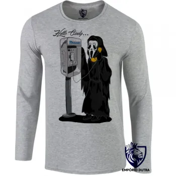 Camiseta manga longa Infantil ou Adulto Pânico terror Hello Cindy telefone orelhão
