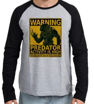 Camiseta manga longa Infantil ou Adulto predador alien warning perigo cartaz - Foto 2