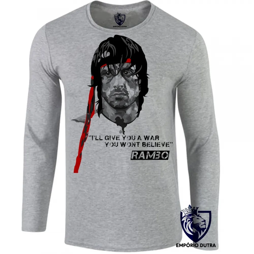 Camiseta manga longa Infantil ou Adulto Rambo faixa vermelha Sylvester Stallone