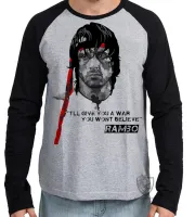 Camiseta manga longa Infantil ou Adulto Rambo faixa vermelha Sylvester Stallone - Foto 2