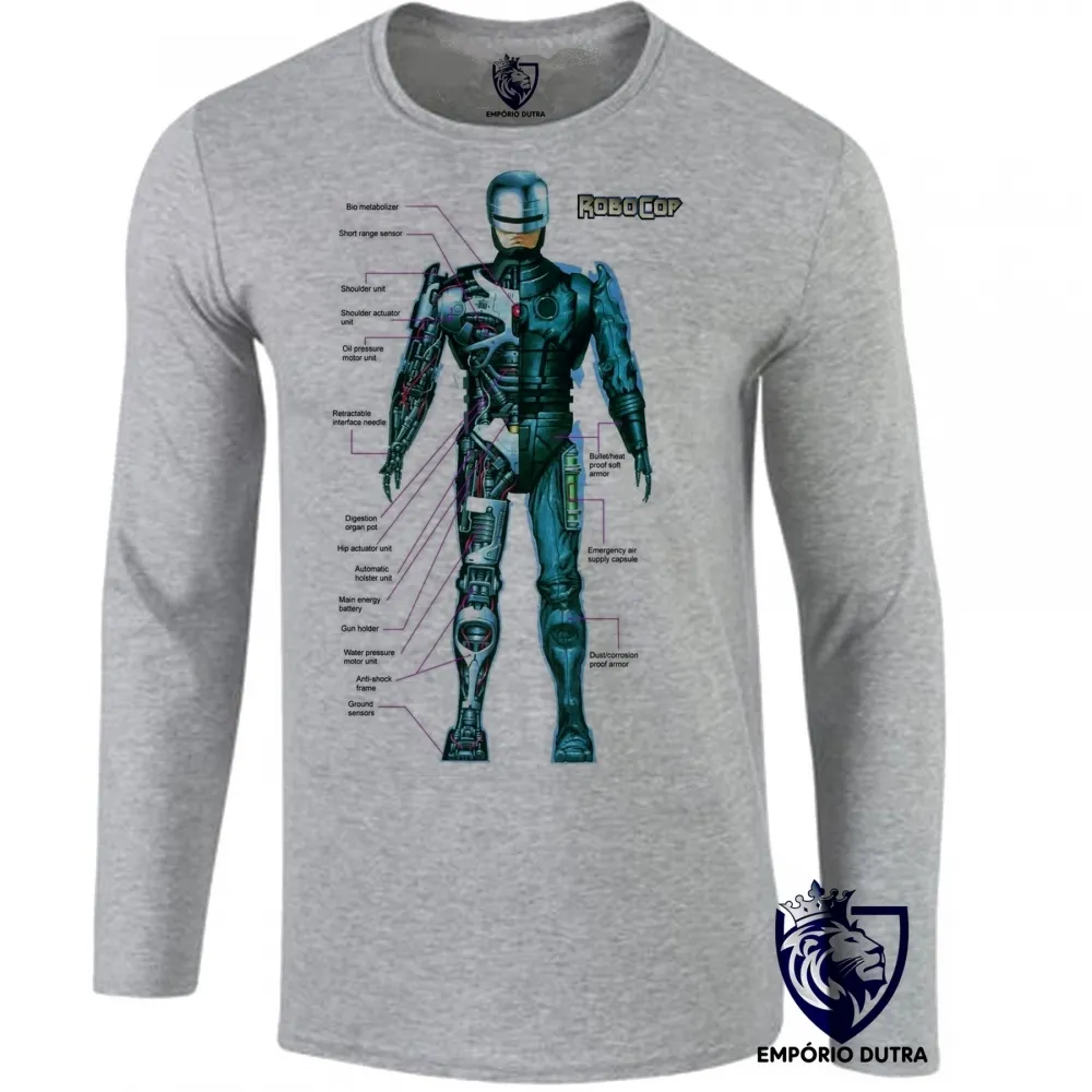 Camiseta manga longa Infantil ou Adulto Robocop policia arma armadura
