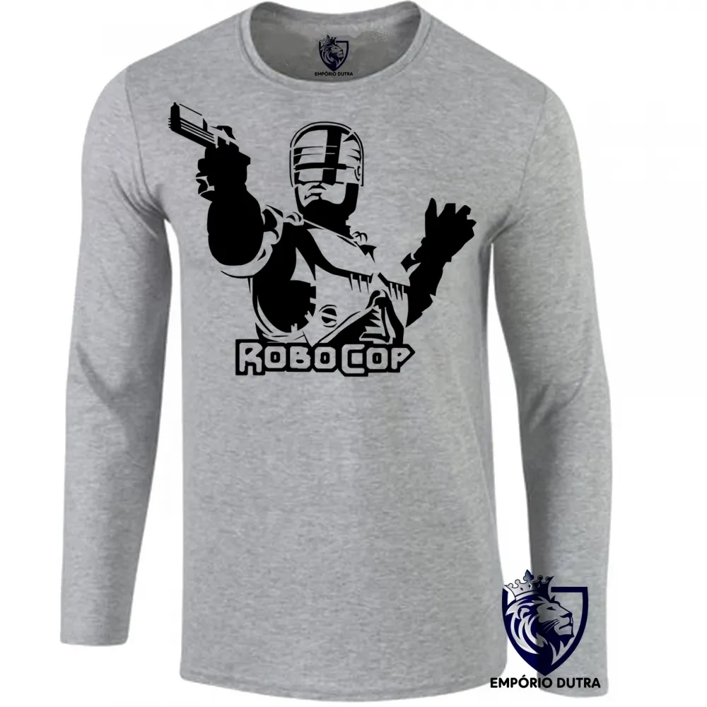 Camiseta manga longa Infantil ou Adulto Robocop policia arma pistola robo