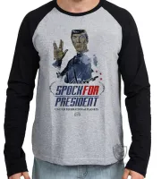 Camiseta manga longa Infantil ou Adulto Spock presidente Star trek - Foto 2