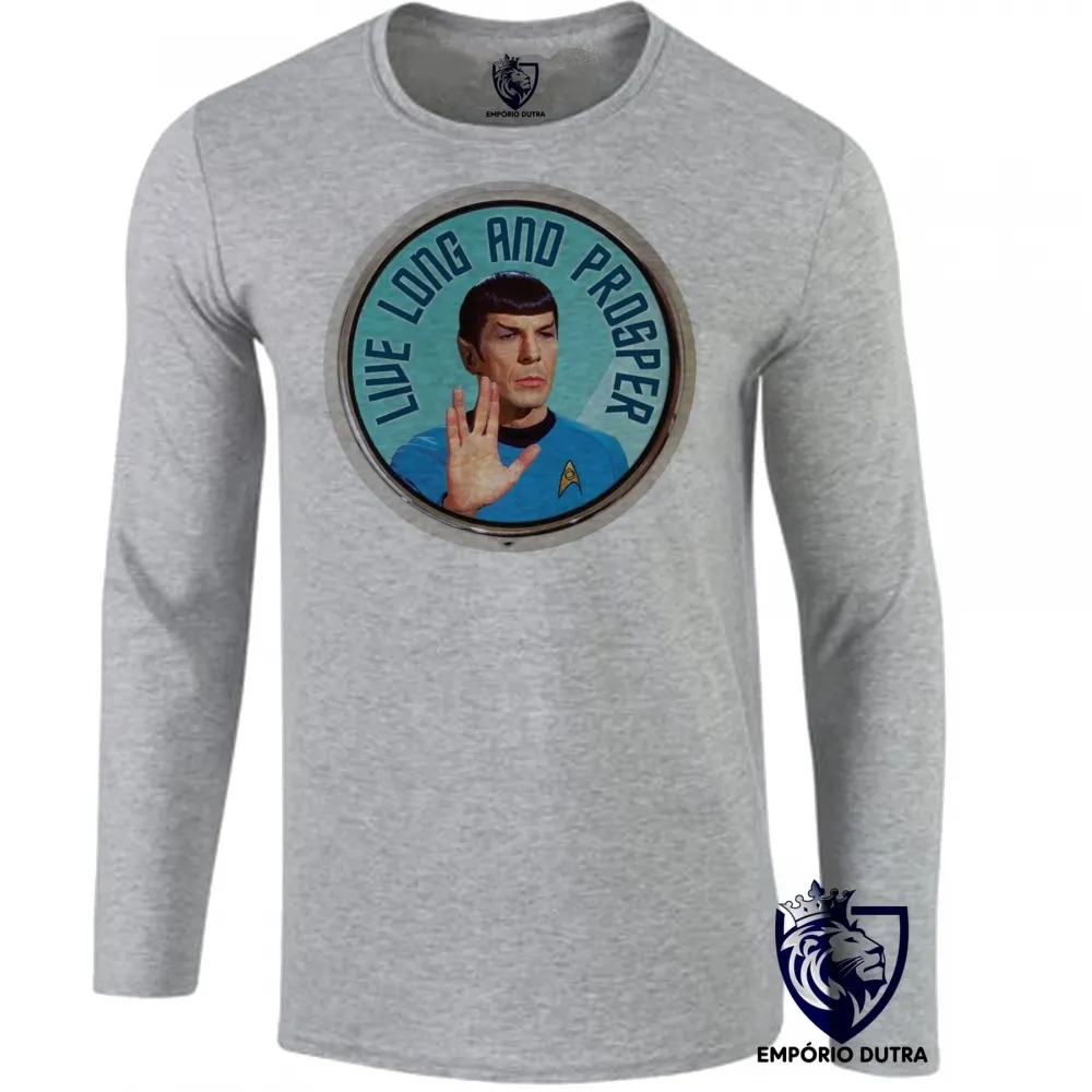 Camiseta manga longa Infantil ou Adulto Spock vida longa e próspera