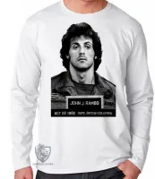 Camiseta manga longa Infantil ou Adulto Sylvester Stallone John Rambo preso 1985 - Foto 3