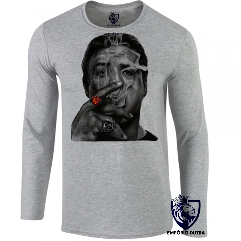 Camiseta manga longa Infantil ou Adulto Sylvester Stallone rambo os Mercenarios charuto