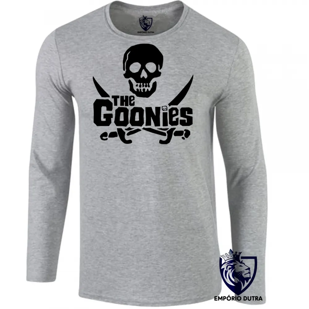 Camiseta manga longa Infantil ou Adulto The Goonies caveira filme piratas anos 80