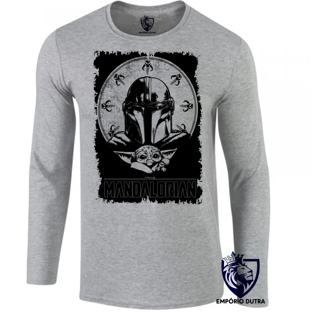 Camiseta manga longa Infantil ou Adulto The Mandalorian preto Imagem