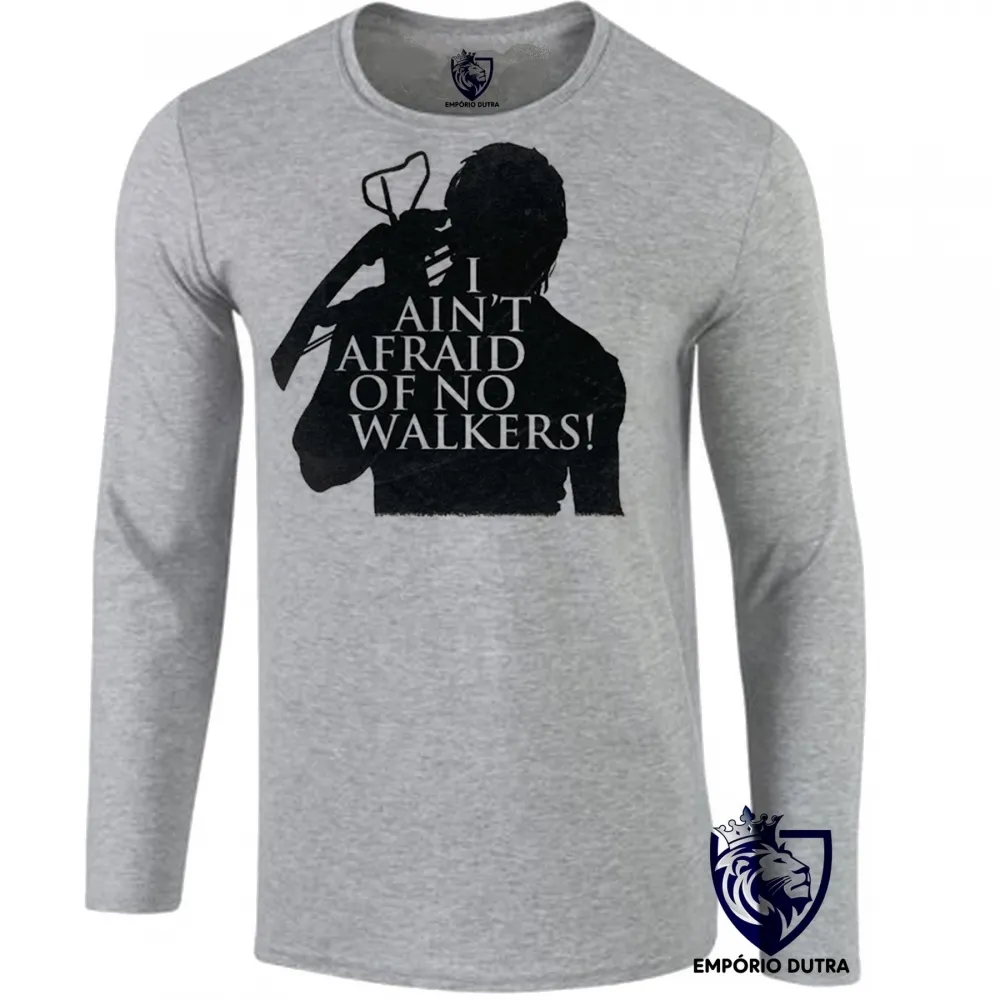 Camiseta manga longa Infantil ou Adulto The Walking Dead Afraid no walkers