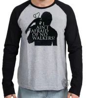 Camiseta manga longa Infantil ou Adulto The Walking Dead Afraid no walkers - Foto 2