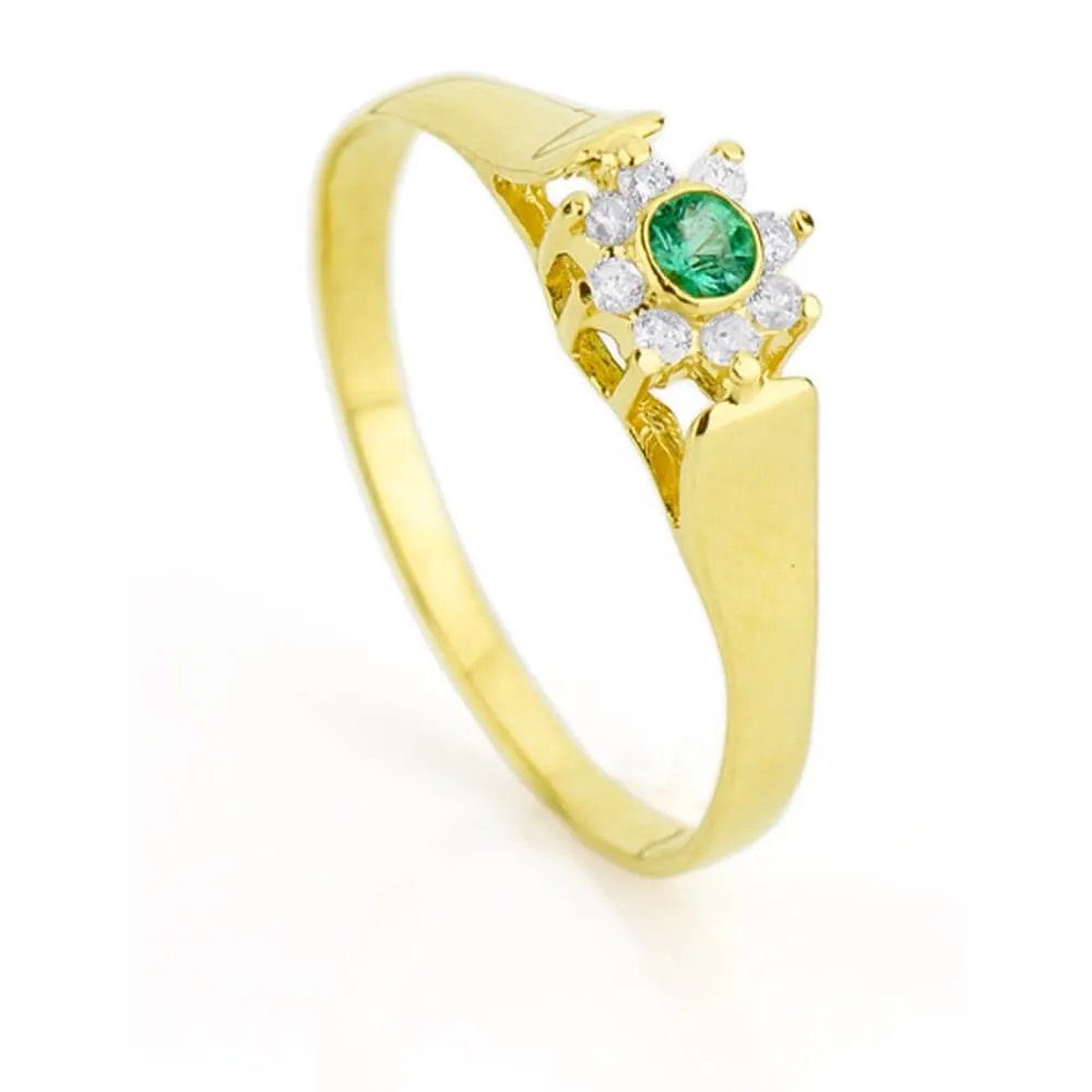 Anel de Formatura em Ouro 18K Esmeralda com Diamantes an30149 KT