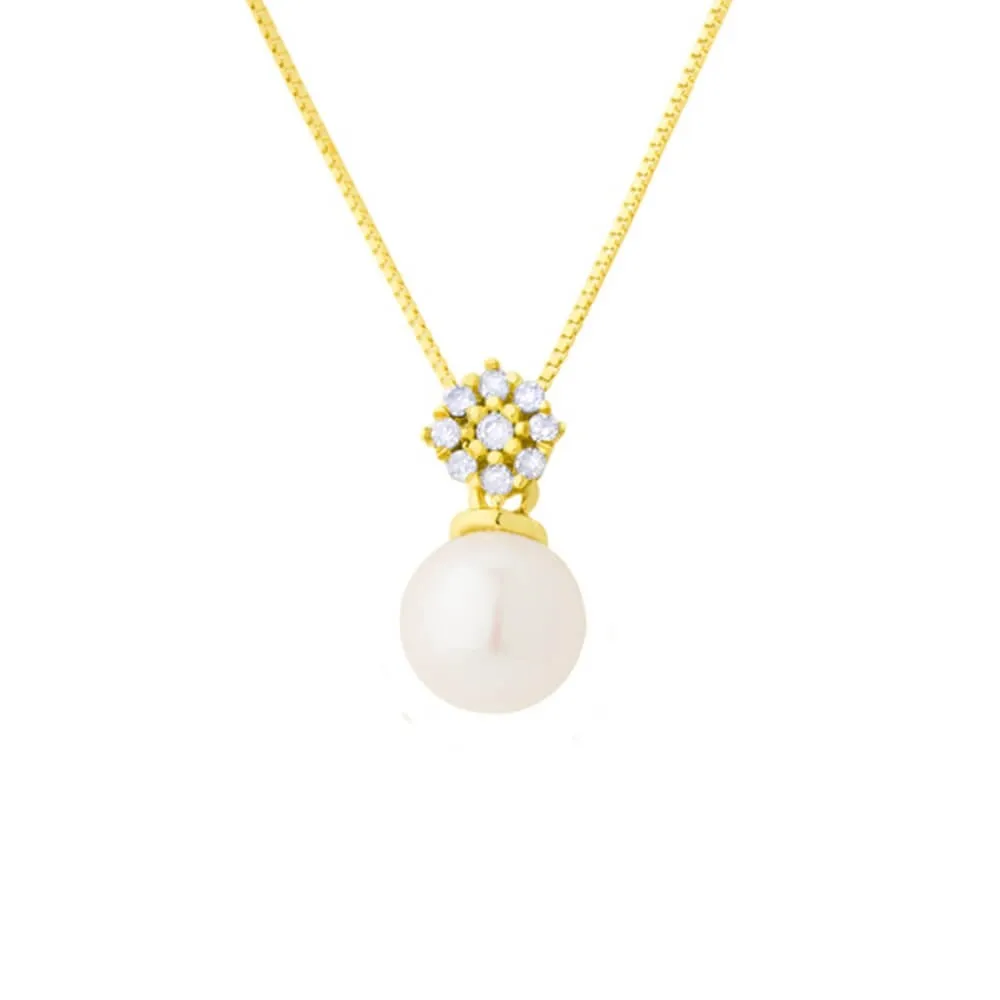 Gargantilha em Ouro 18k Diamantes e Pérola Pendurada ga00721