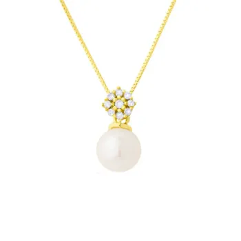 Gargantilha em Ouro 18k Diamantes e Pérola Pendurada ga00721