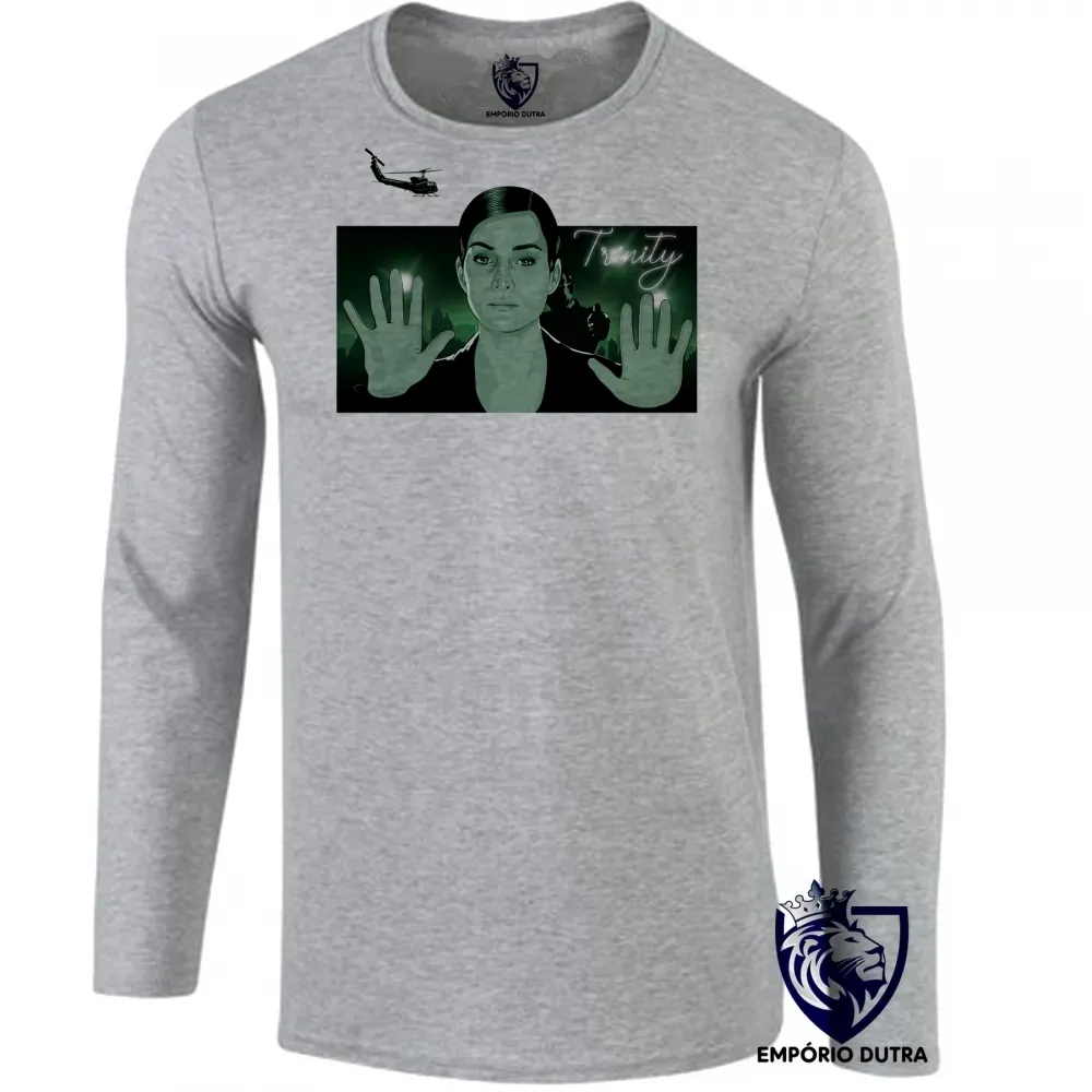 Camiseta manga longa Infantil ou Adulto Trinity matrix filme Neo helicoptero