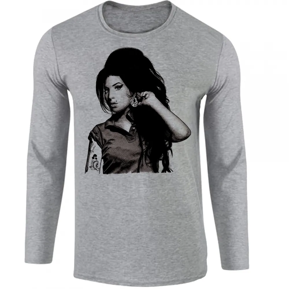 Camiseta manga longa Infantil ou Adulto Amy Winehouse Desenho rock