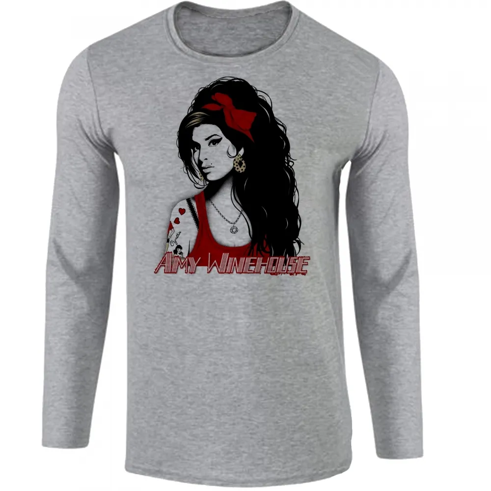 Camiseta manga longa Infantil ou Adulto Amy Winehouse vermelho rock